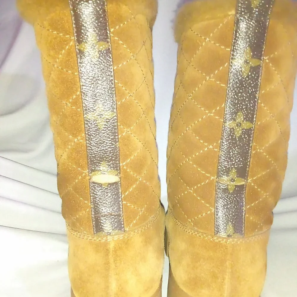 Louis Vuitton Quilted Suede Winter Boots with Plush Cuff